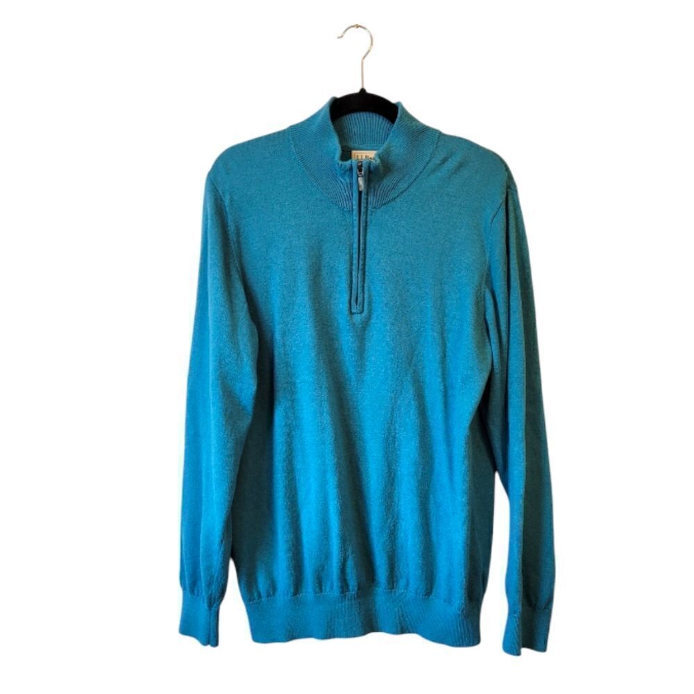 L.L. Bean Bright Teal Blue Quater Zip Pullover